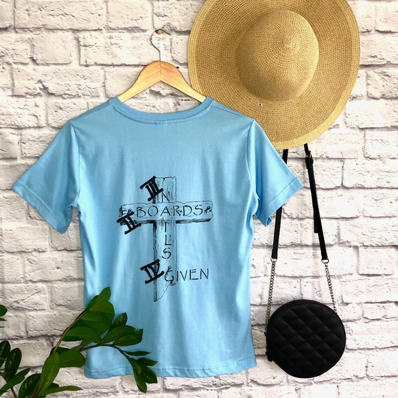 Three Nails T-Shirt, Religious Shirt, Faith Clothing, Trendy Shirt - Blue - Picture 2 of 3